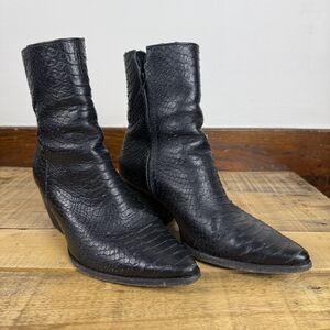 Matisse Caty Textured Leather Heeled Ankle Boots Black Snake, Size 7